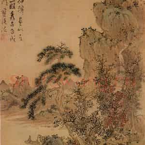 明代 蓝瑛《仿古山水》国画山水作品图片鉴赏