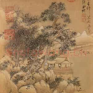 明代 蓝瑛《仿古山水》国画山水作品图片鉴赏