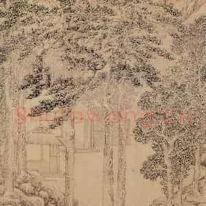明代 文征明《松阴曳杖图》国画山水作品图片鉴赏