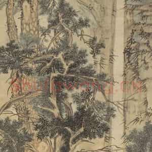 明代 文征明《古木寒泉》国画山水作品图片鉴赏