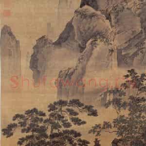 明代 仇英《松亭试泉图》国画山水作品图片鉴赏