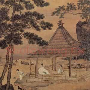 明代 仇英《松亭试泉图》国画山水作品图片鉴赏
