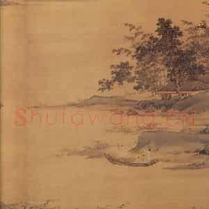 明代 仇英《秋江待渡》国画山水作品图片鉴赏