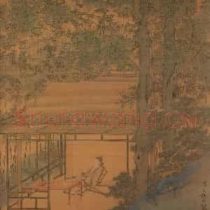 明代 仇英《桐阴书静图》国画山水作品图片鉴赏