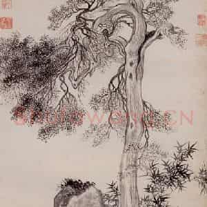 清朝 恽寿平《画禹穴古柏》国画山水作品图片鉴赏