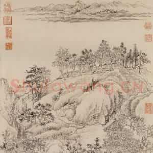 清朝 恽寿平《林居高士图》国画山水作品图片鉴赏