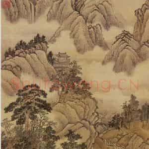 清代 王翚《临许道宁山水》国画山水设色作品图片鉴赏