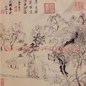 清代 王翚《画水村春晚》国画山水水墨作品图片鉴赏