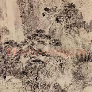 清代 王翚《仿王蒙夏日山居(局部)》国画山水水墨作品图片鉴赏