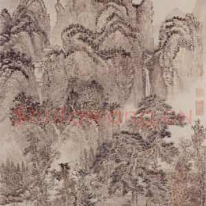 清代 王翚《仿王蒙秋山读书图》国画山水浅设色作品图片鉴赏