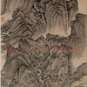 清代 王时敏《仿王蒙山水》国画山水设色作品图片鉴赏