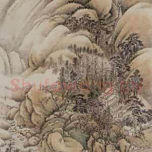 清代 王时敏《仿王维江山雪霁》国画山水设色作品图片鉴赏