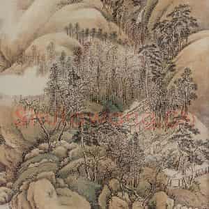 清代 王时敏《仿王维江山雪霁(局部)》国画山水设色作品图片鉴赏