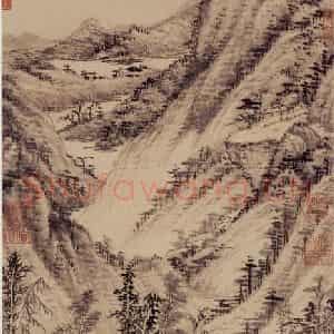 清代 王时敏《仿黄公望浮岚暖翠图》国画山水设色作品图片鉴赏