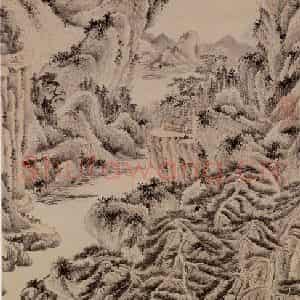 清代 王鉴《临王蒙松阴丘壑》国画山水浅设色作品图片鉴赏