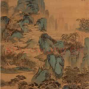 清代 王鉴《仿赵孟頫山水》国画山水设色作品图片鉴赏