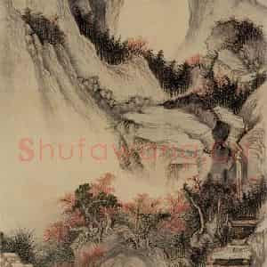 清代 王鉴《仿王蒙秋山图》国画山水设色作品图片鉴赏