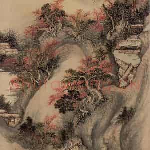 清代 王鉴《仿王蒙秋山图》国画山水设色作品图片鉴赏
