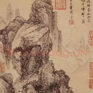 清代 王翚《画石蹬林泉》国画山水浅设色作品图片鉴赏