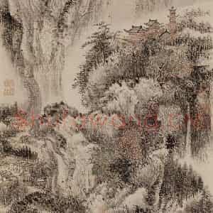 清代 王翚《画西山红树》国画山水设色作品图片鉴赏