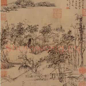 清代 王翚《仿倪瓒画山水》国画山水水墨作品图片鉴赏
