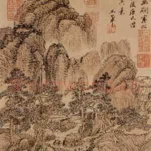清代 王翚《仿赵元幽磵寒松》国画山水浅设色作品图片鉴赏