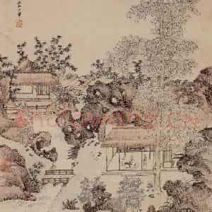 清代 王翚《一梧轩图》国画山水浅设色作品图片鉴赏