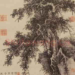 明朝 王绂《独树图》国画山水作品图片鉴赏