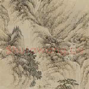 明朝 宋旭《云峦秋瀑图》国画山水作品图片鉴赏