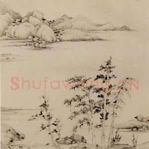 明朝 董其昌《仿宋元人缩本画及跋》国画山水作品图片鉴赏