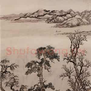 清代 王翚《仿李营秋江干七树》国画山水写意作品图片鉴赏
