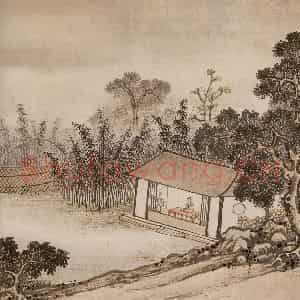 明代 孙克弘《销间清课图》国画山水作品图片鉴赏