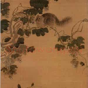 明代 周之冕《画葡萄松鼠》国画花鸟作品图片鉴赏