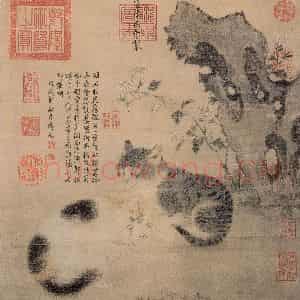 明代 宣宗《画花下狸奴图》国画花鸟作品图片鉴赏