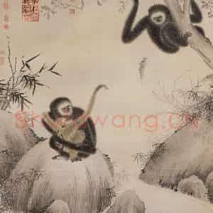 明代 宣宗《戏猿图》国画花鸟作品图片鉴赏