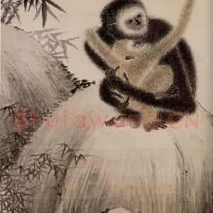 明代 宣宗《戏猿图》国画花鸟作品图片鉴赏