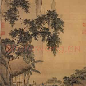 明代 周臣《画闲看儿童捉柳花句意》国画综合作品图片鉴赏