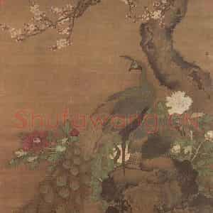明代 吕纪《杏花孔雀》国画花鸟作品图片鉴赏
