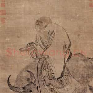 明代 张路《画老子骑牛》国画人物作品图片鉴赏