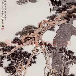 现代 徐悲鸿《松鹤轴》国画花鸟作品图片鉴赏