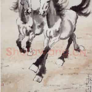 现代 徐悲鸿《双奔马图》国画综合作品图片鉴赏