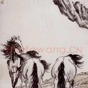 现代 徐悲鸿《春荫三骏图》国画综合作品图片鉴赏