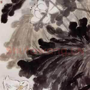 现代 徐悲鸿《荷塘双鸭》国画综合作品图片鉴赏