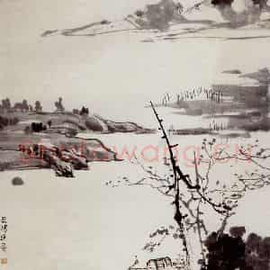 现代 徐悲鸿《秋江扁舟图轴》国画综合作品图片鉴赏