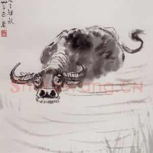 现代 徐悲鸿《设色水牛轴》国画综合作品图片鉴赏