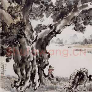 现代 徐悲鸿《放牧》国画综合作品图片鉴赏