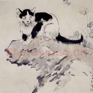 现代 徐悲鸿《猫蝶图》国画综合作品图片鉴赏