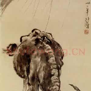 现代 徐悲鸿《猫梅花鹿马牛四屏条》国画综合作品图片鉴赏