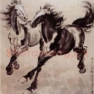 现代 徐悲鸿《草原双骏》国画综合作品图片鉴赏