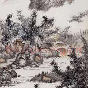 1926年 钱松岩《烟雨万竿》国画山水作品图片鉴赏
